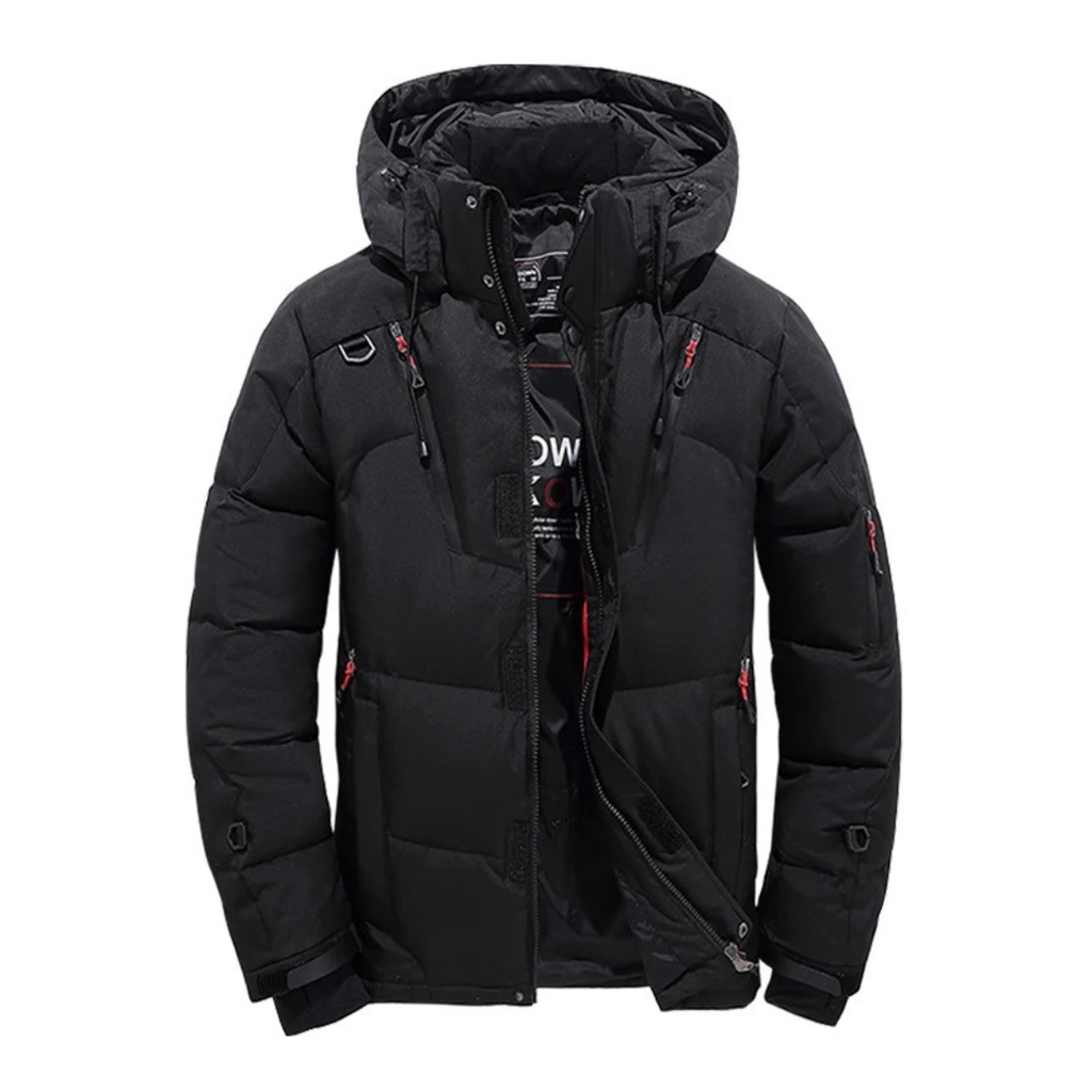 Daunenjacke mit abnehmbarer Kapuze & Windschutz – Nordfell Expedition