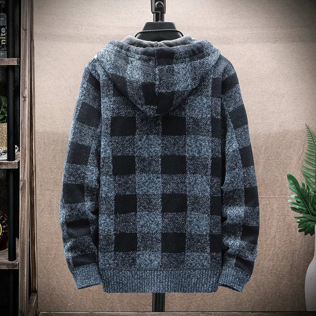 Flanell Pullover mit Kapuze & Reißverschluss – NordWool Check Hoodie