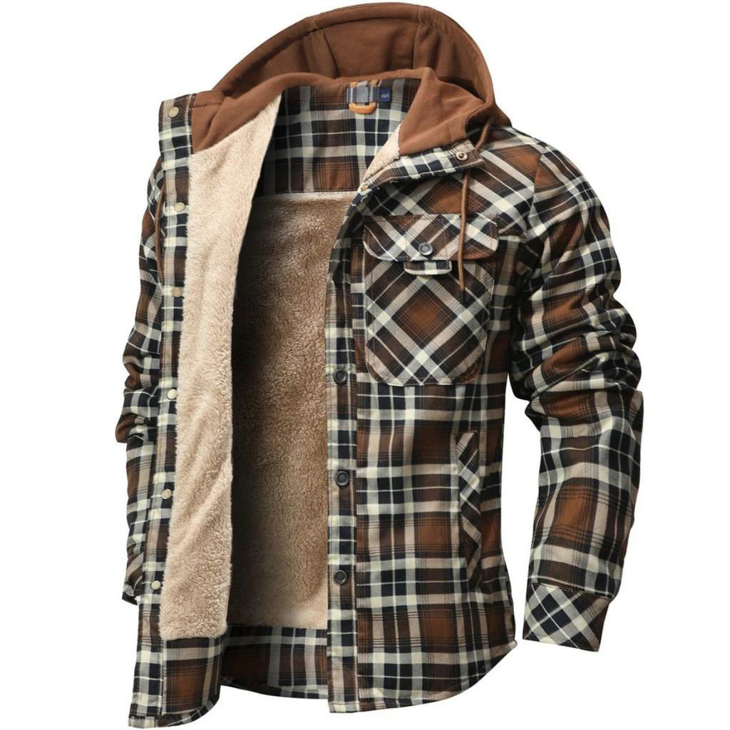 Herren Kapuzen-Flanelljacke mit Sherpa-Futter – Warme Winter-Karohemdjacke