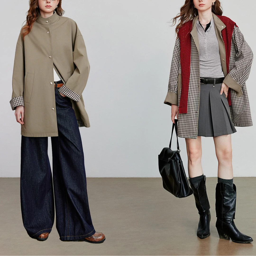 Wendbare Jacke aus Polyester mit Karoseite – UrbanEase Trench