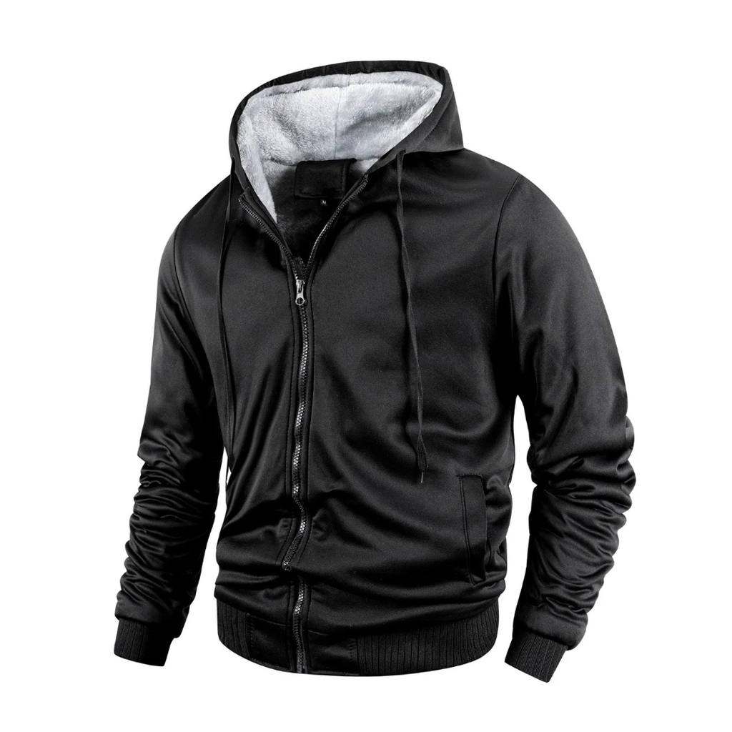 Herren-Fleecejacke mit Wollfutter – Warme Winter-Kapuzenjacke mit Reißverschluss