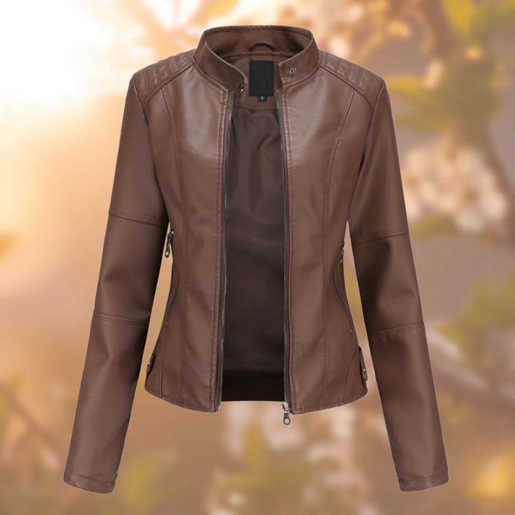 Kunstlederjacke Damen – Figurbetonte Jacke mit Stehkragen & Reißverschluss | Eleganza Jacket