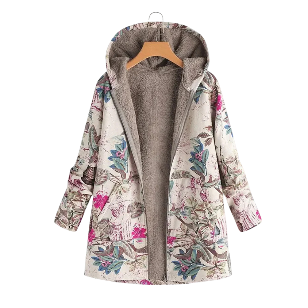 Damen Gefütterter Winterparka mit Kapuze – Becca Fleece-Mantel mit Blumenmuster