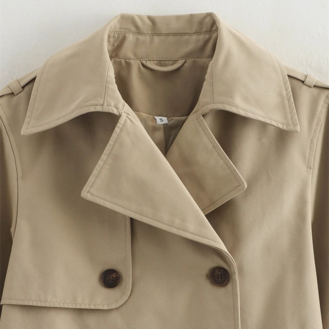 Mantel Damen Kurz Trenchcoat mit Doppelreihe & Streetwear-Design – VintaCropped Coat