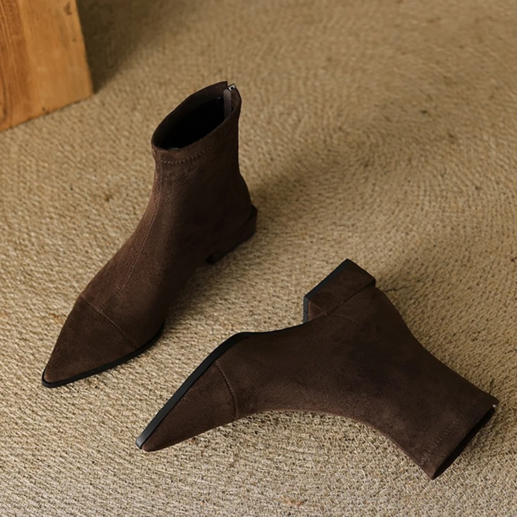 Damen-Stiefeletten aus veganem Wildleder mit Absatz – Velluna Ankle Boots