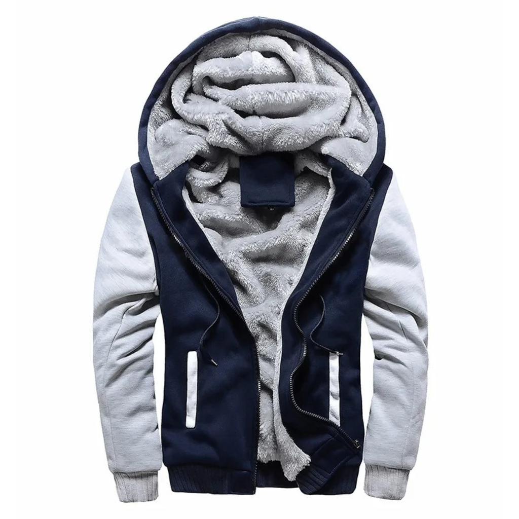 Herren Fleecejacke mit Sherpa-Futter – Warme Kapuzenjacke mit Reißverschluss für den Winter