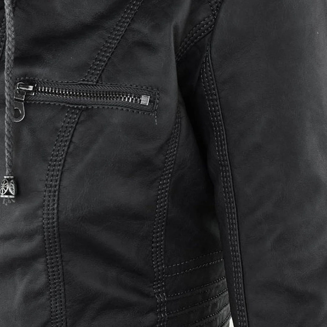 Damen Bikerjacke aus veganem Leder mit Kapuze