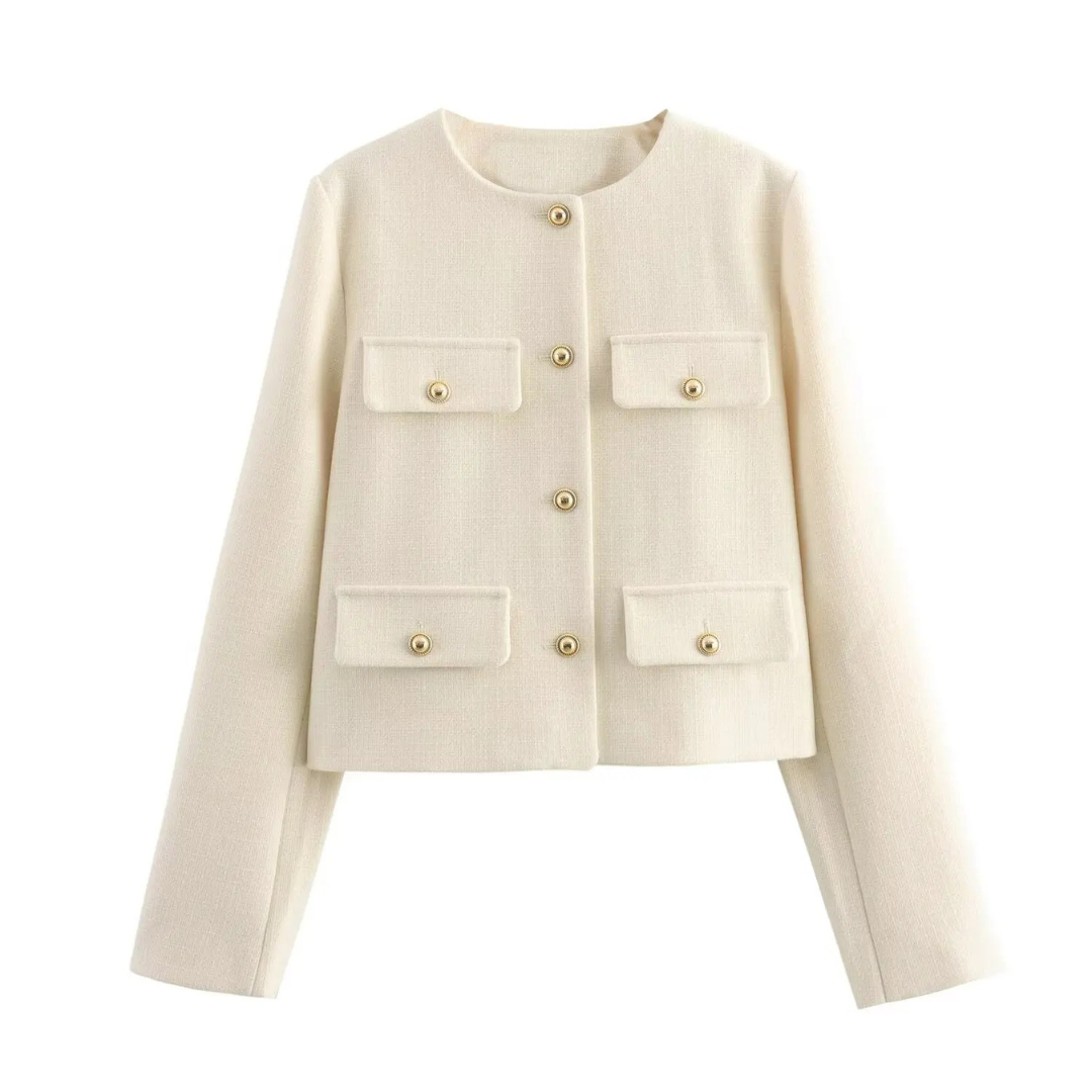 Mantel Damen mit Rundhals & Knopfdekor – BelleCéline Kurzblazer