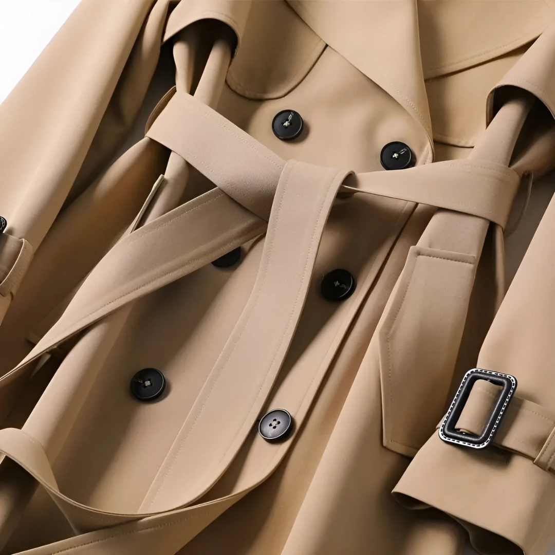 Damen Langer Doppelreihiger Trenchcoat – Klassischer Mantel mit Gürtel