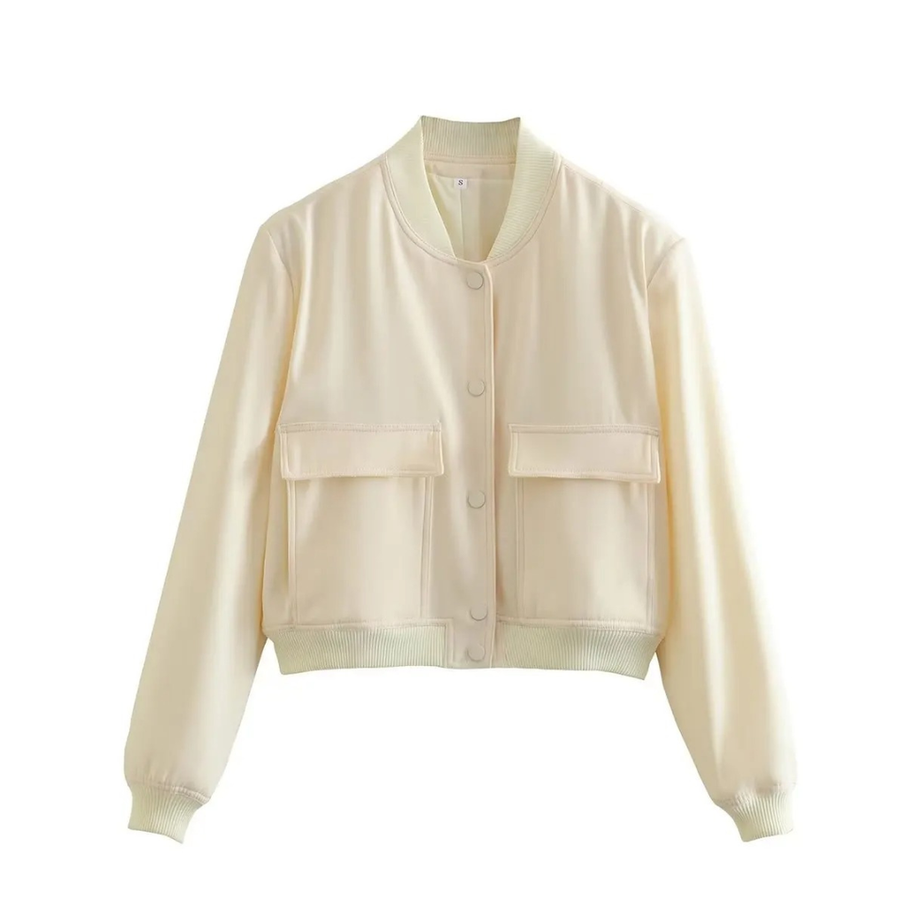 Mantel Damen mit V-Ausschnitt & Pattentaschen – Vellora Bomberjacke