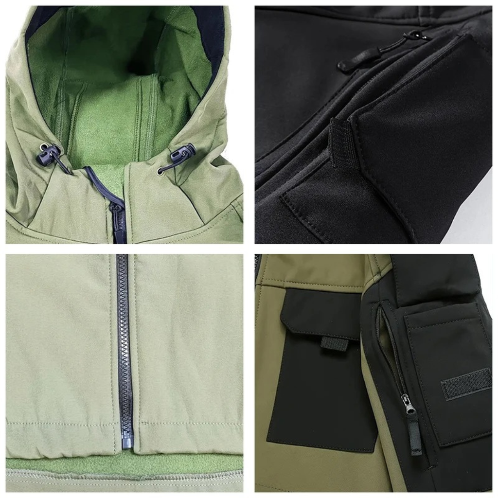 Wasserdichte taktische Fleecejacke für Herren – Winddichte Softshell mit Kapuze