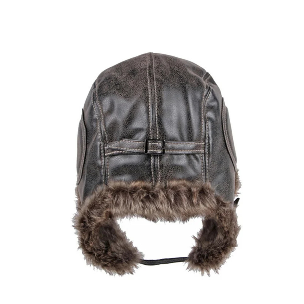 Mütze Damen aus Veganer Lederoptik mit Warmem Kunstfell & Ohrenklappen – FrostGuard Trapper Hat