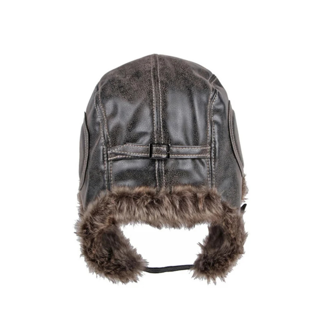 Mütze Damen aus Veganer Lederoptik mit Warmem Kunstfell & Ohrenklappen – FrostGuard Trapper Hat