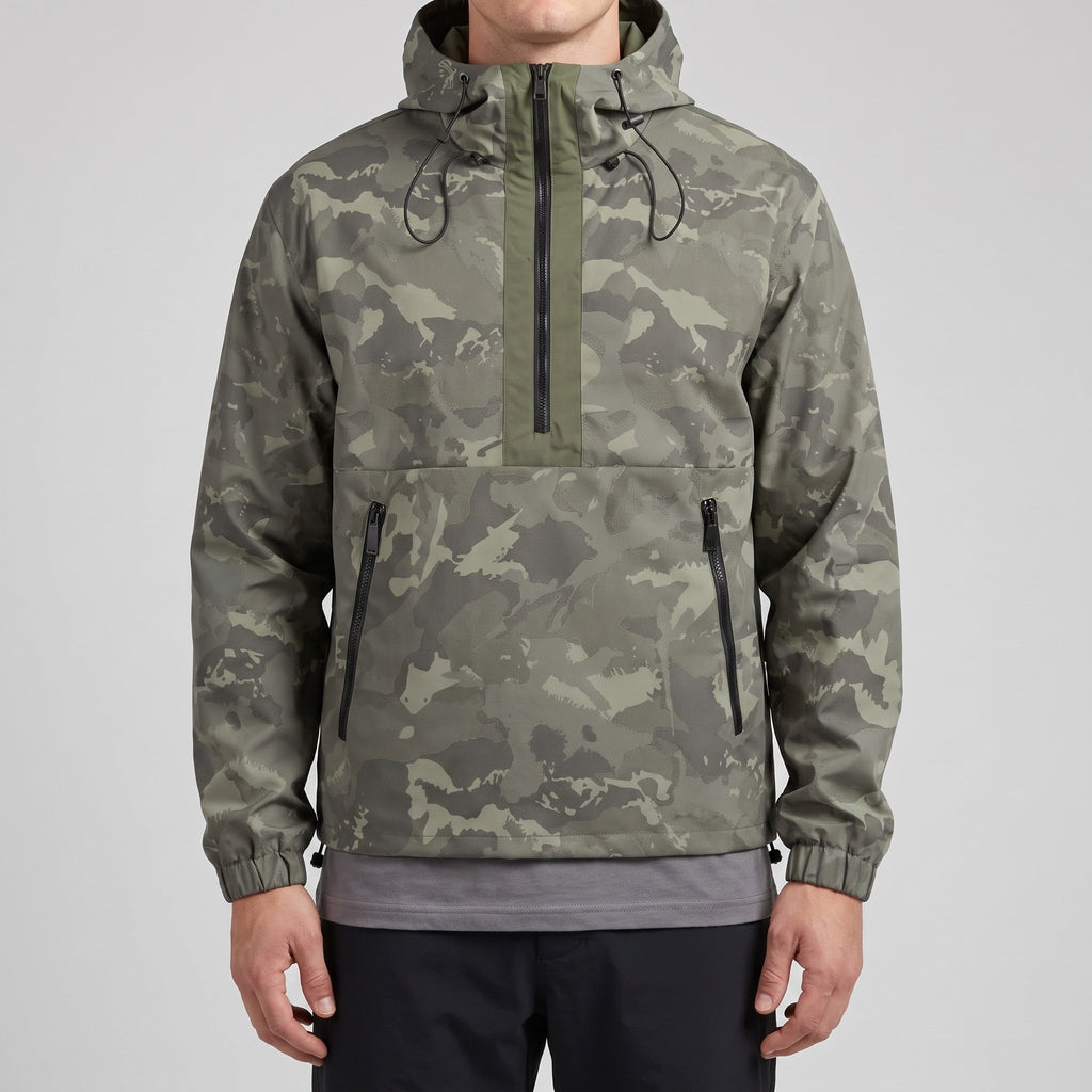 Herren Camo-Windbreaker – leichter Anorak mit Kapuze, Half-Zip
