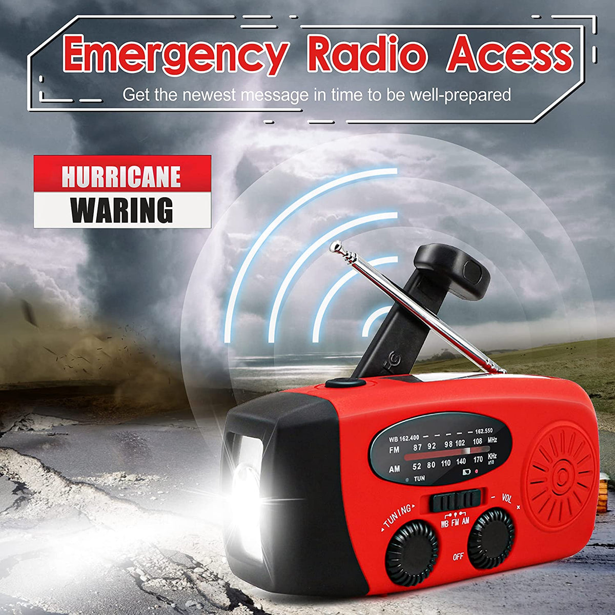 Tragbares Notfall-Handkurbel-Solarradio – AM/FM/Wetterband, LED-Taschenlampe & 1000mAh-Powerbank