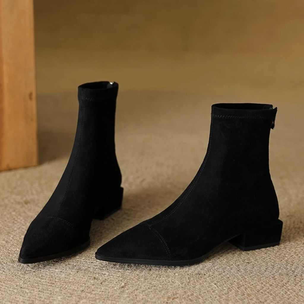 Damen-Stiefeletten aus veganem Wildleder mit Absatz – Velluna Ankle Boots