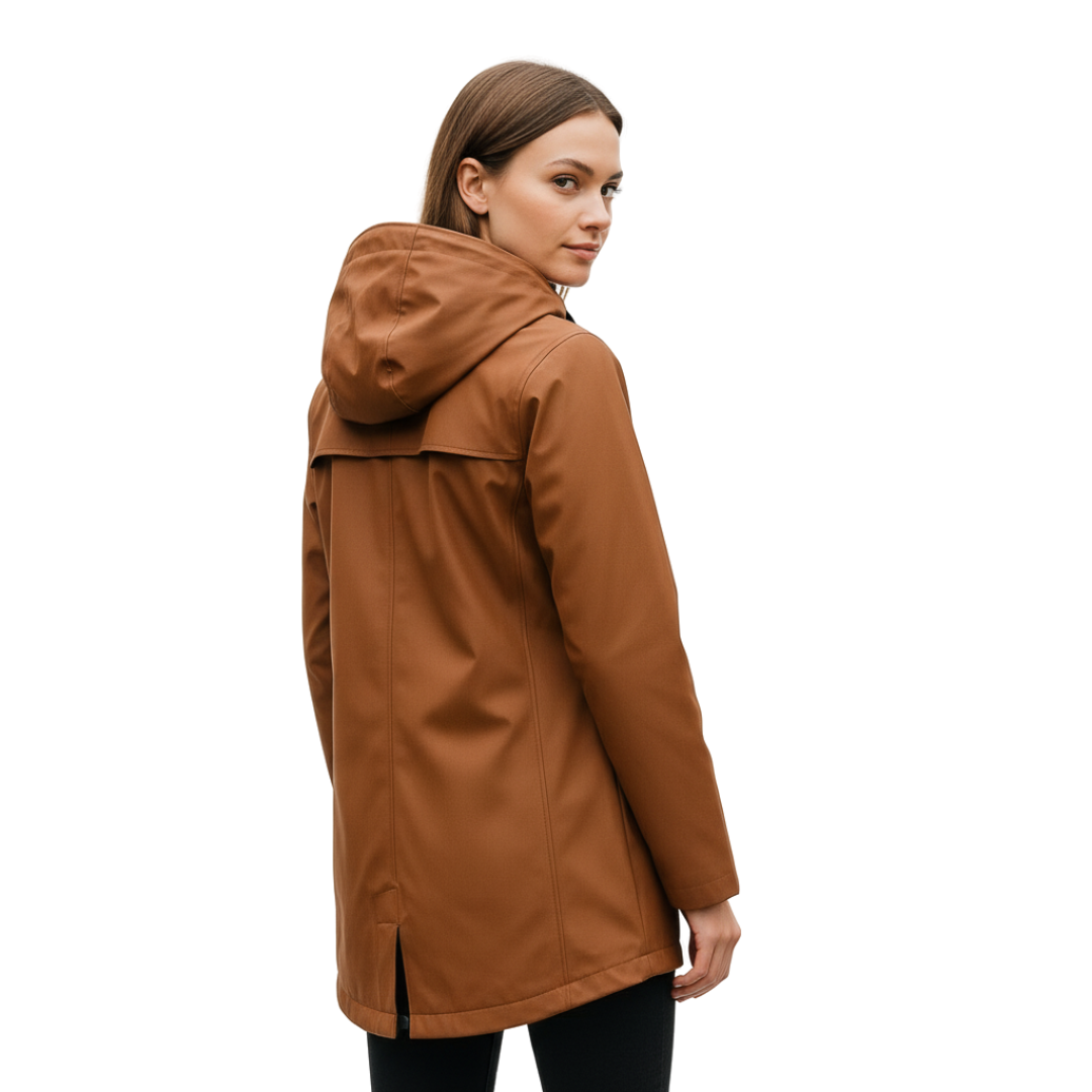 Damen langer Regenmantel mit Kapuze – Leichte winddichte Jacke mit Taschen