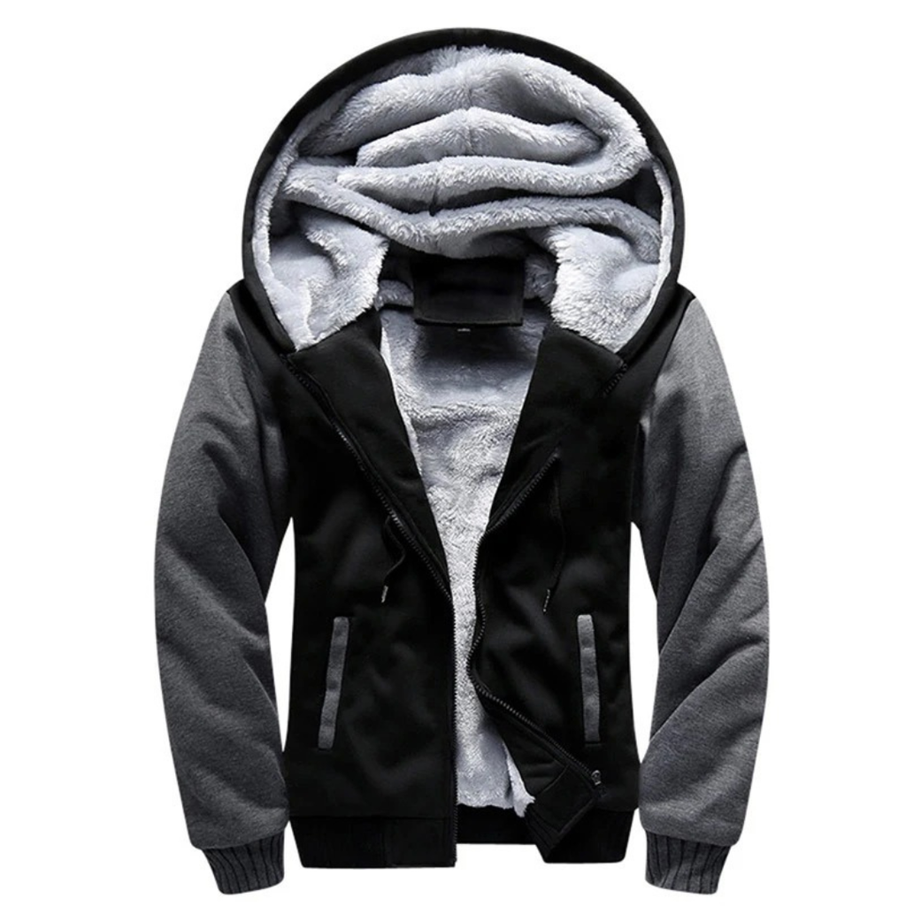 Herren Fleecejacke mit Sherpa-Futter – Warme Kapuzenjacke mit Reißverschluss für den Winter