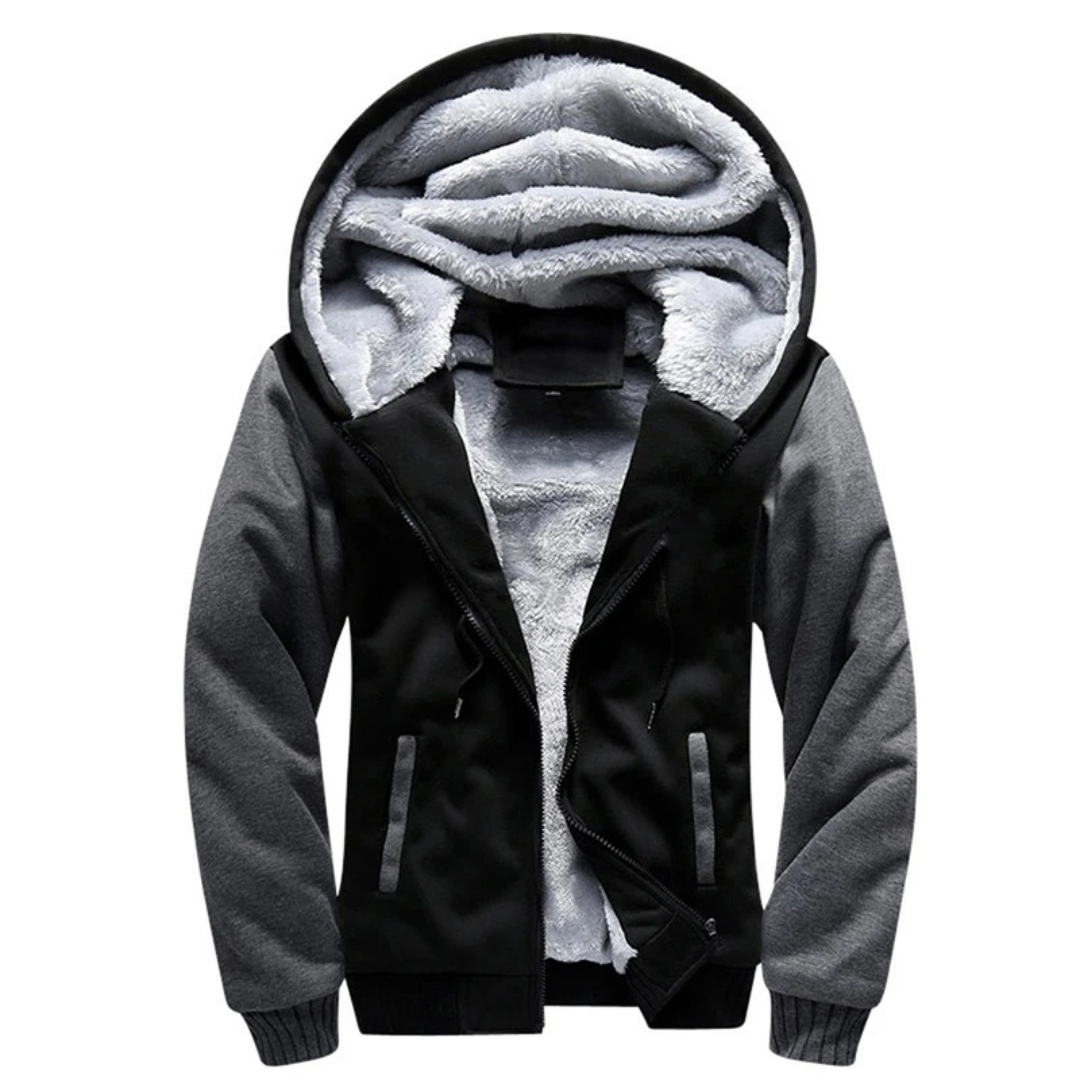 Herren Fleecejacke mit Sherpa-Futter – Warme Kapuzenjacke mit Reißverschluss für den Winter