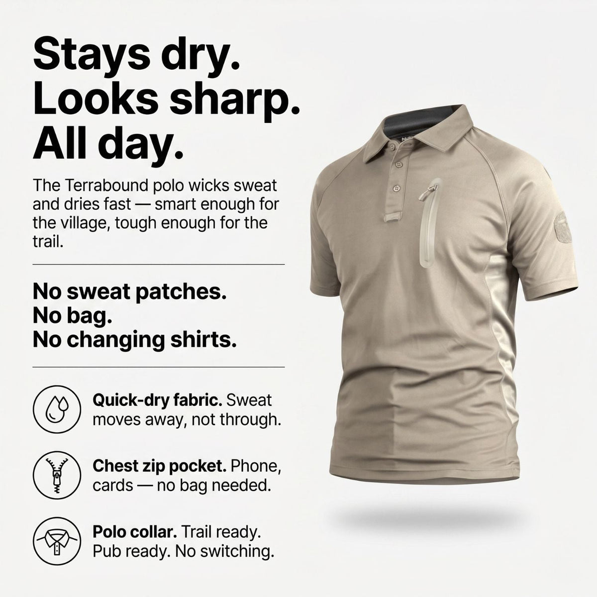 Herren Schnelltrocknendes Polo-Shirt mit Reißverschlusstasche