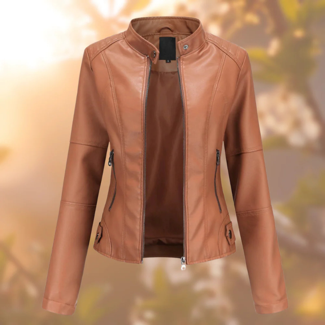 Kunstlederjacke Damen – Figurbetonte Jacke mit Stehkragen & Reißverschluss | Eleganza Jacket