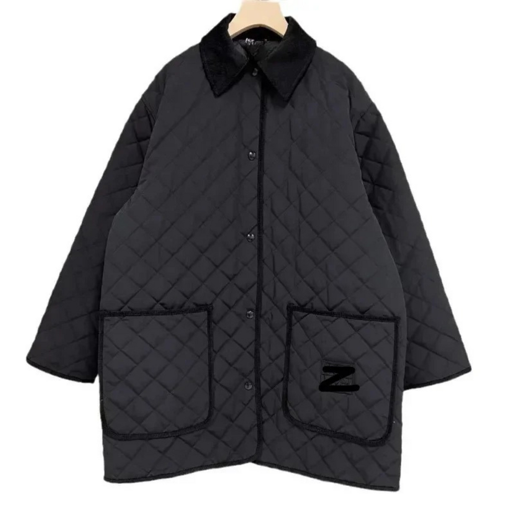 Jacke mit gestepptem Baumwoll-Design & Cordkragen – Quilted Elegance