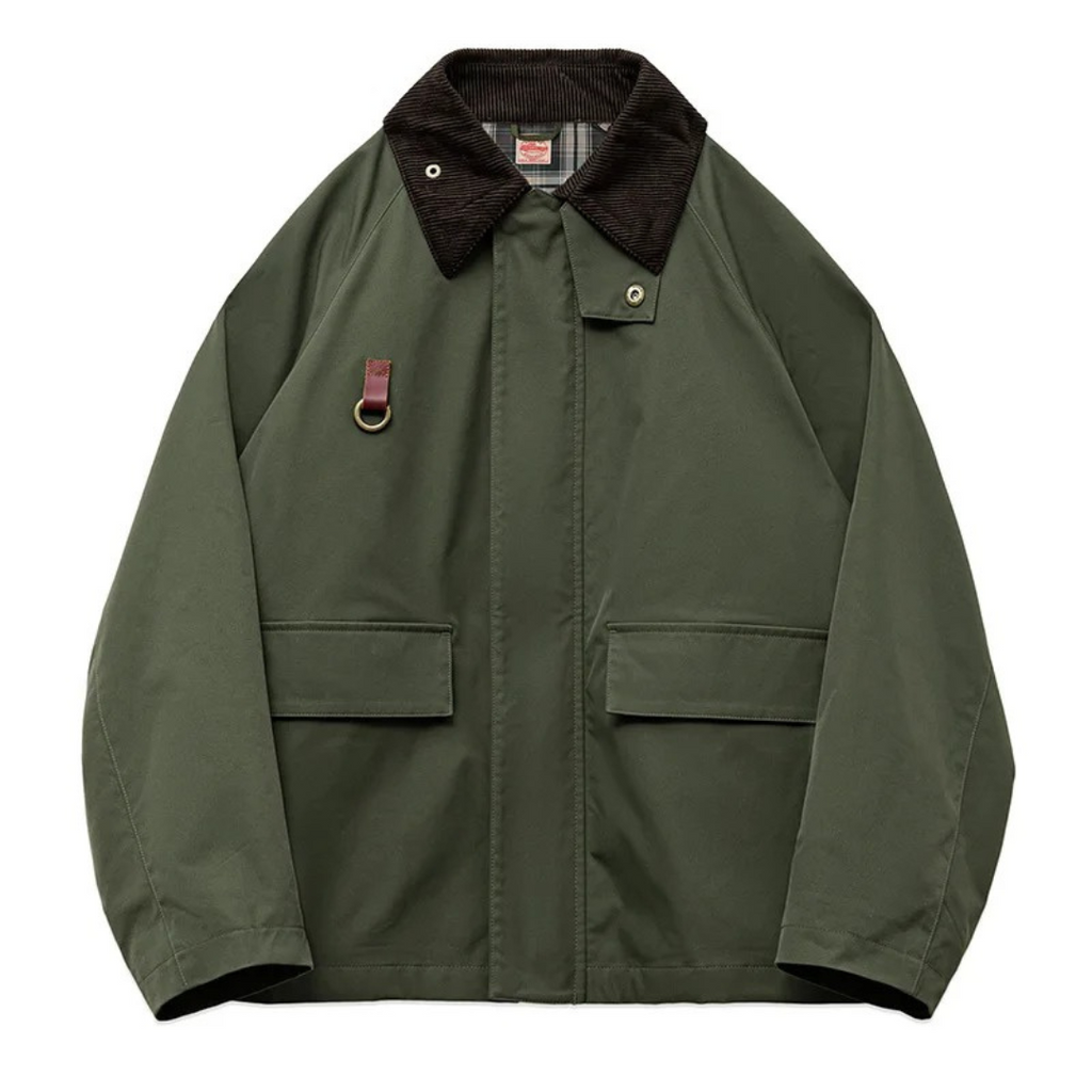 Jacke Damen Retro Grün mit Cordkragen & Reißverschluss – Highland Barn Jacket