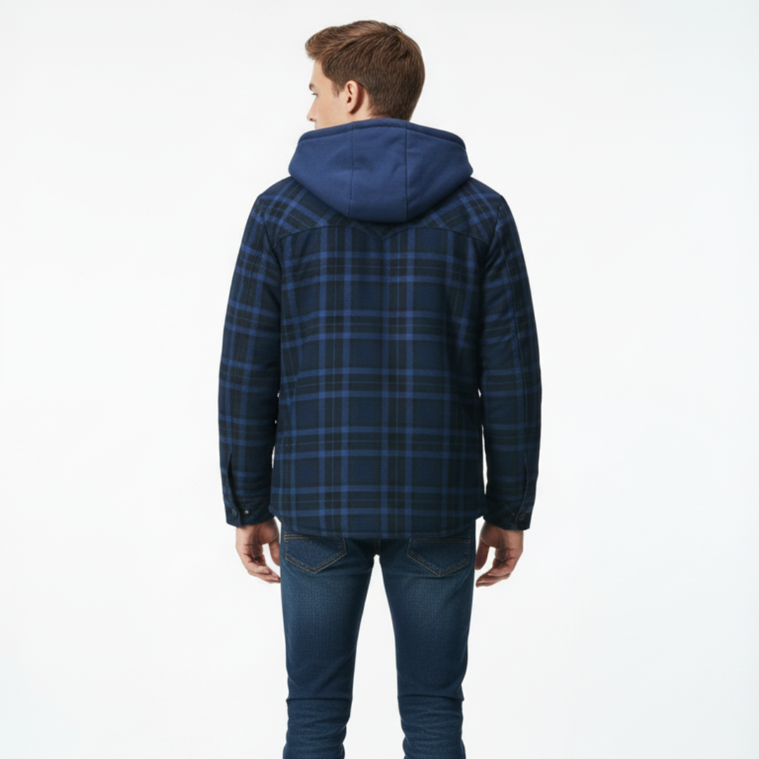 Herren Kapuzen-Flanelljacke mit Sherpa-Futter – Warme Winter-Karohemdjacke