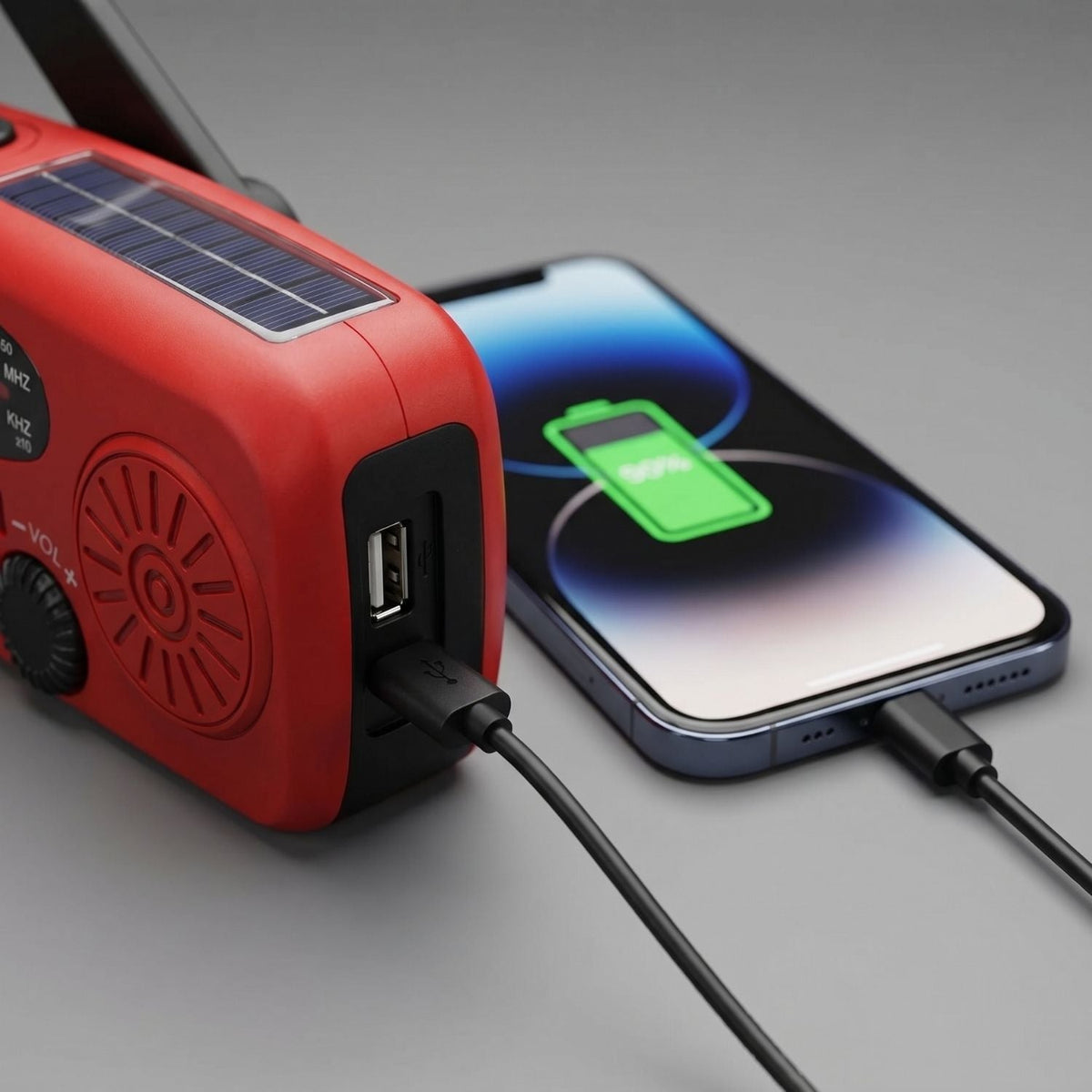 Notfall-Kurbelradio mit Solar- und USB-Aufladung sowie Taschenlampe