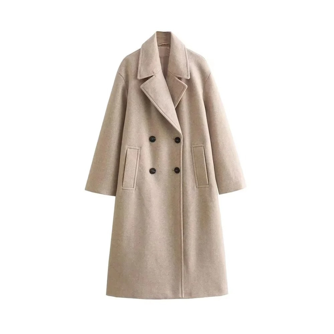 Mantel Damen Oversized mit Doppelreiher & Taschen – Nordveil Woolen Coat