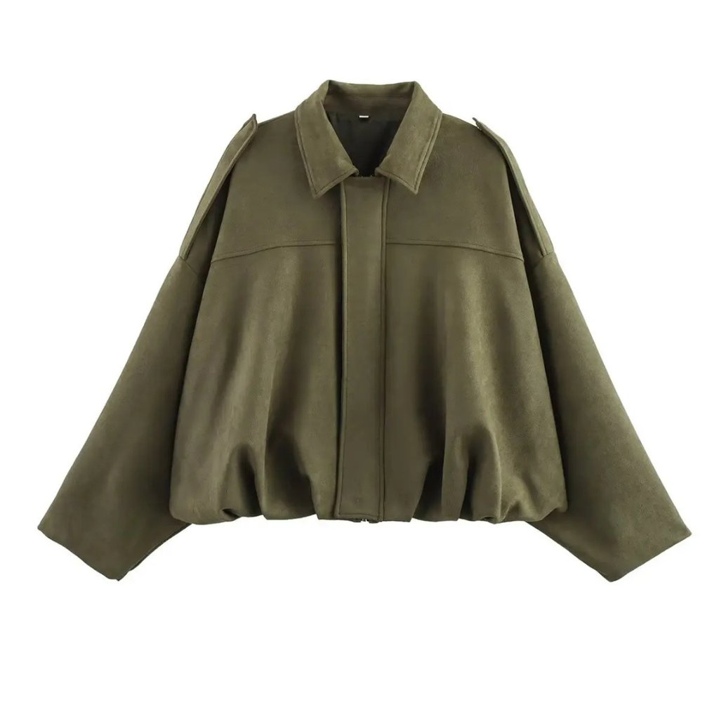 Mantel Damen im Bomberstil mit Reißverschluss & Umlegekragen – VelvetEase Jacket