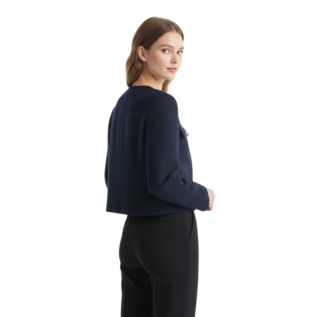 Damen Cropped Bouclé-Tweed-Jacke – Eleganter Cardigan-Blazer mit Goldknöpfen