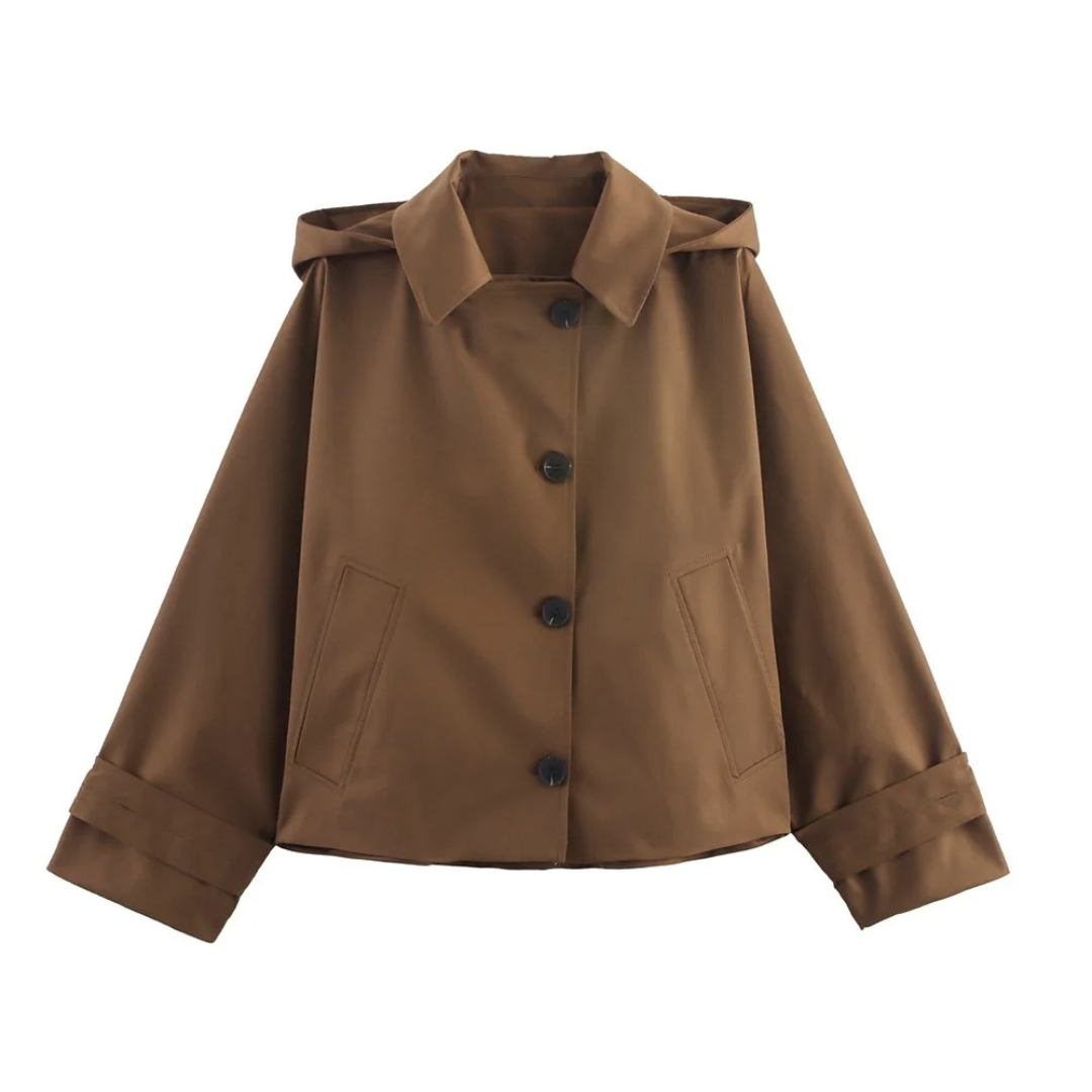 Mantel Damen mit Kapuze & Einreihigem Verschluss – UrbanEase Kurz-Trench
