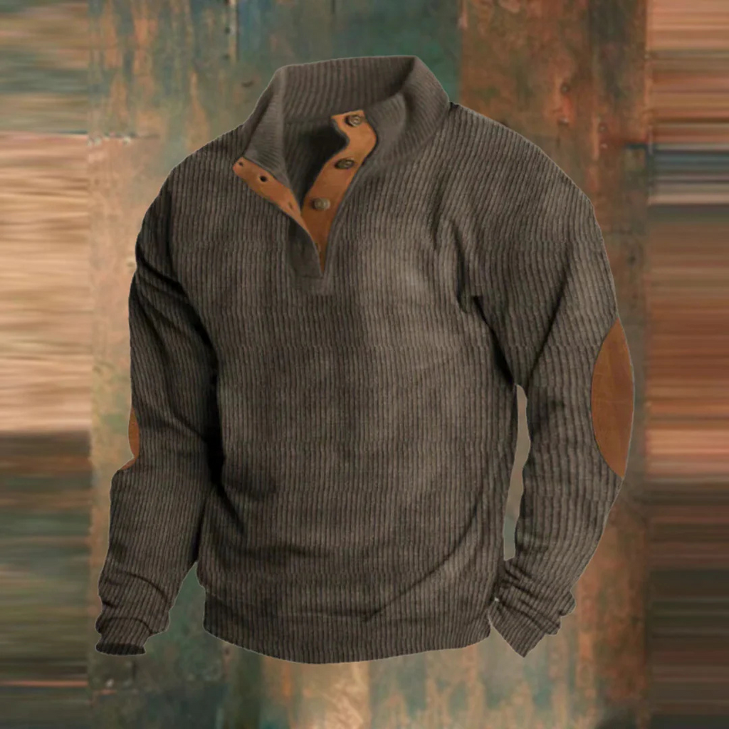 Retro Strickpullover mit Knopfleiste & Ellbogenpatches – Lyle Classic Knit