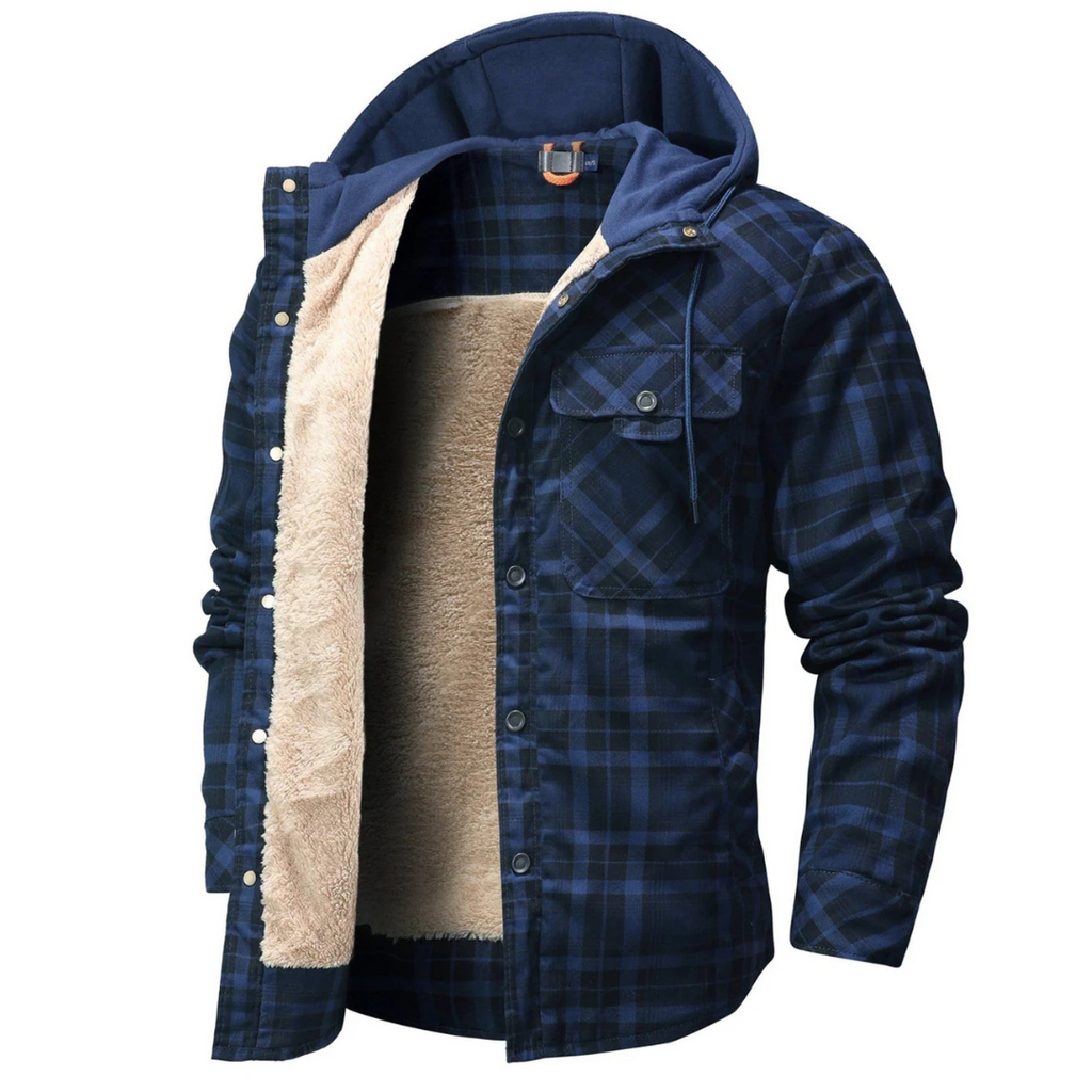 Herren Kapuzen-Flanelljacke mit Sherpa-Futter – Warme Winter-Karohemdjacke