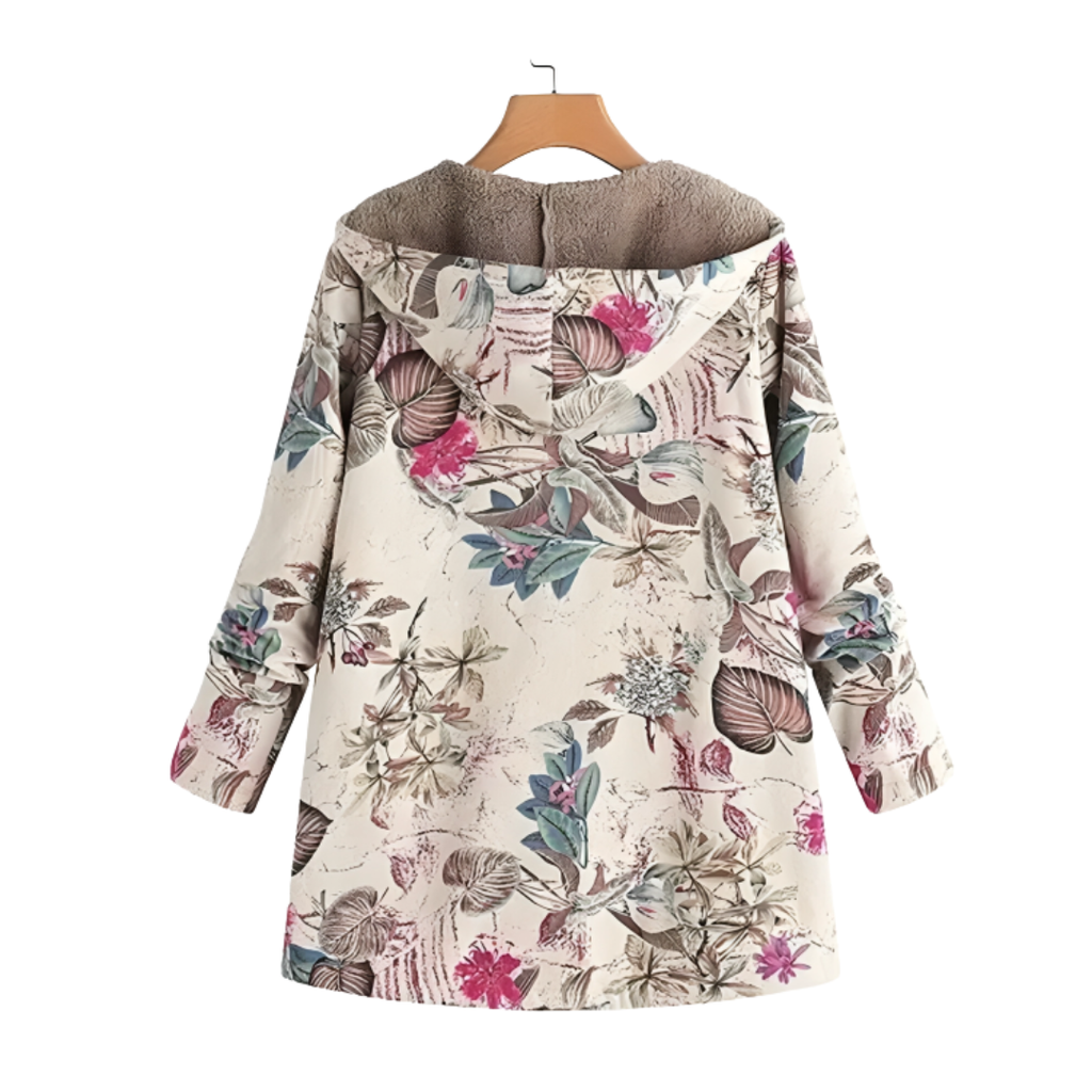Damen Gefütterter Winterparka mit Kapuze – Becca Fleece-Mantel mit Blumenmuster
