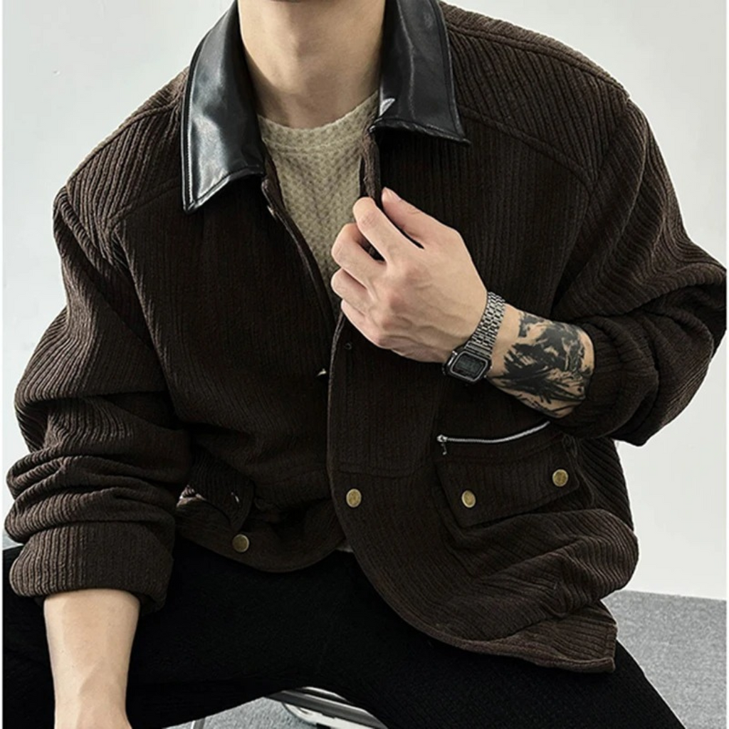 Jacke im Casual-Barn-Stil mit Leder-Look-Kragen & Taschen – PFNW Heritage