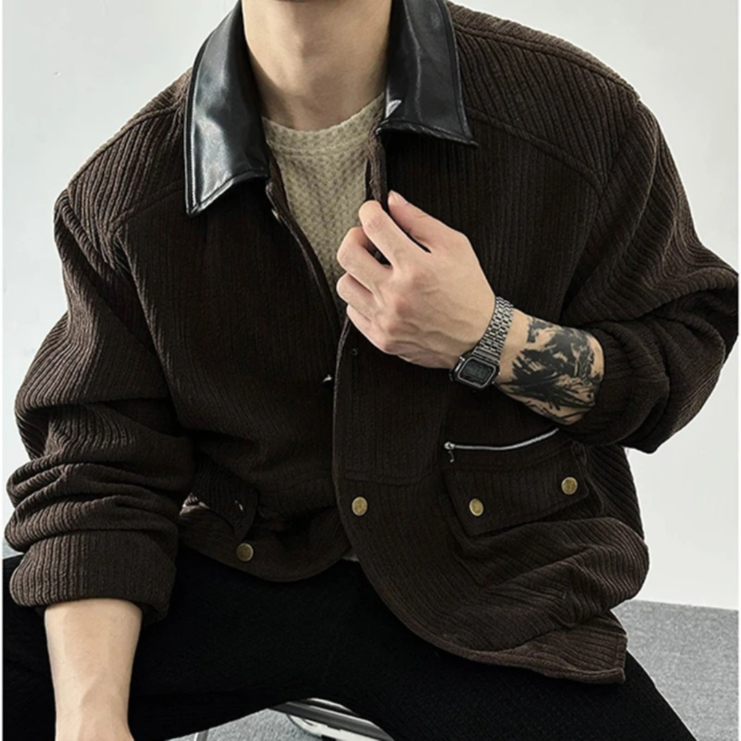 Jacke im Casual-Barn-Stil mit Leder-Look-Kragen & Taschen – PFNW Heritage
