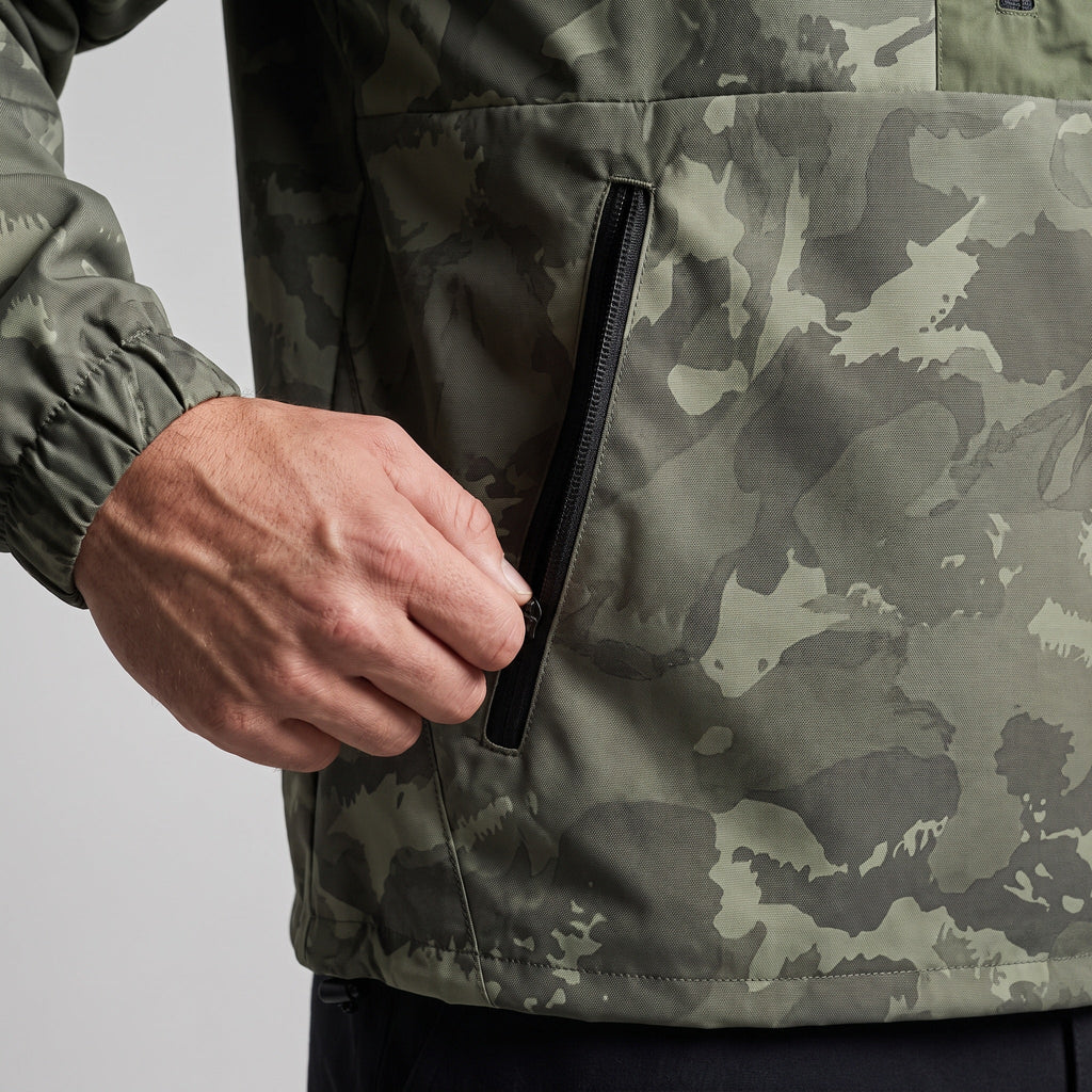 Herren Camo-Windbreaker – leichter Anorak mit Kapuze, Half-Zip