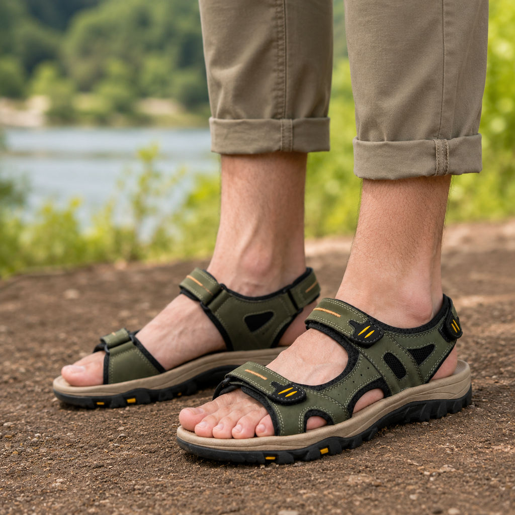 Herrensandalen mit breiter Zehenbox und Fußgewölbestütze