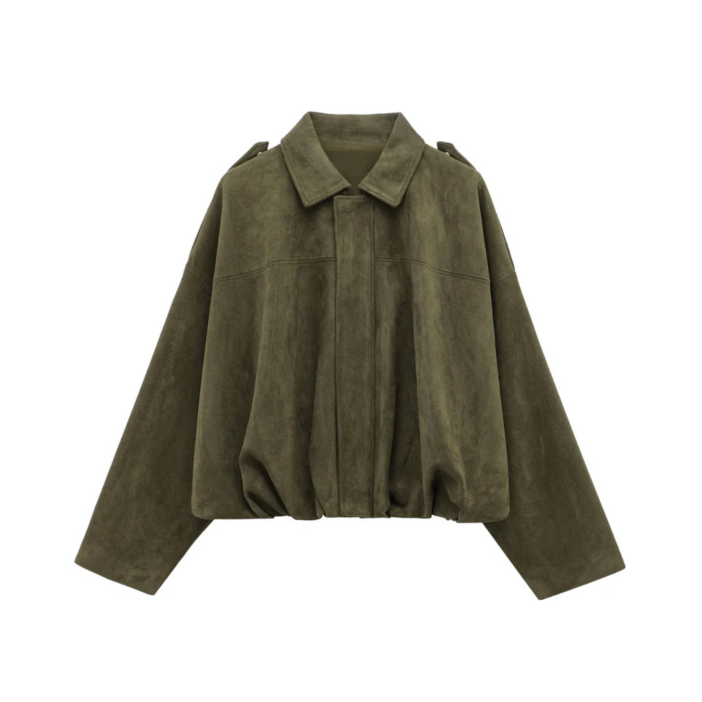 Wildleder Damen Bomberjacke mit Reißverschluss – VelvetAir Jacket