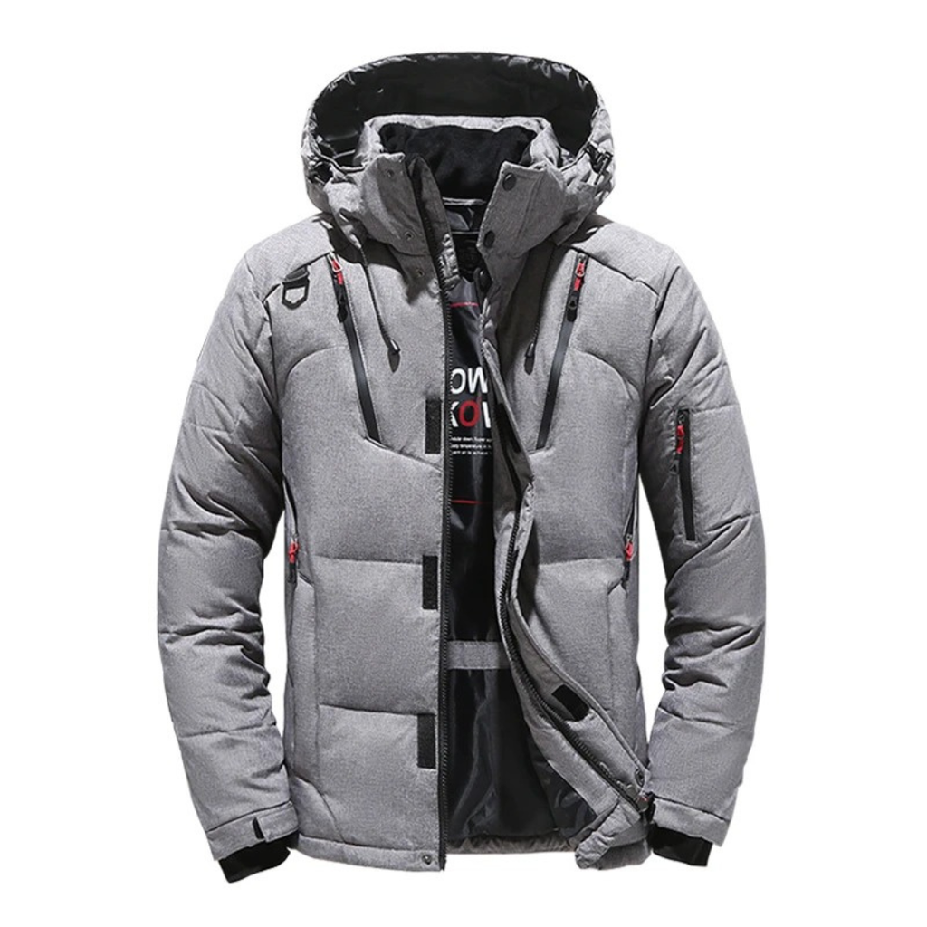 Daunenjacke mit abnehmbarer Kapuze & Windschutz – Nordfell Expedition