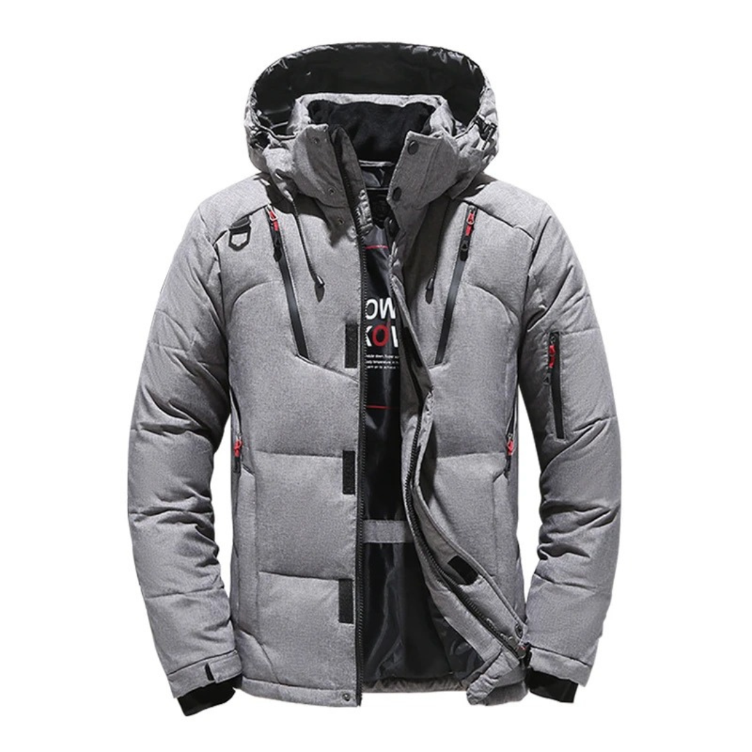 Daunenjacke mit abnehmbarer Kapuze & Windschutz – Nordfell Expedition