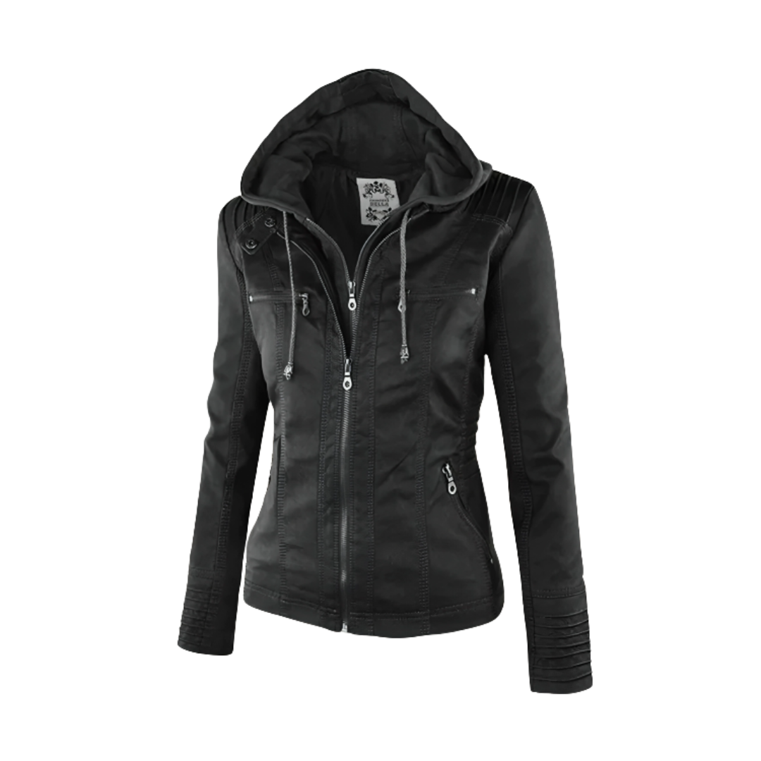 Damen Bikerjacke aus veganem Leder mit Kapuze