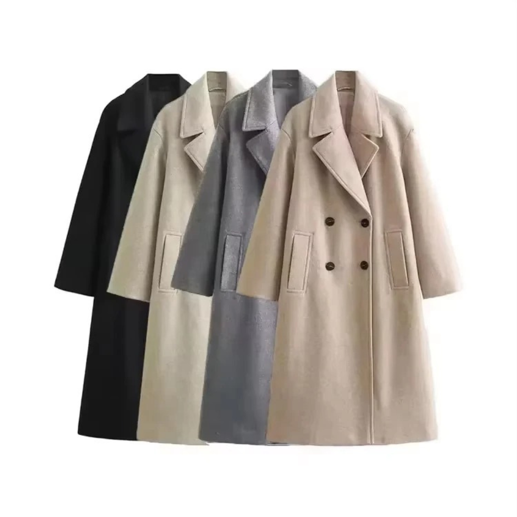 Mantel Damen Oversized mit Doppelreiher & Taschen – Nordveil Woolen Coat