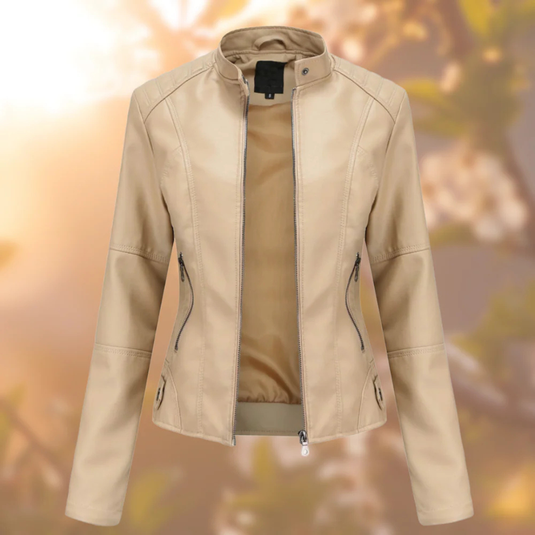 Kunstlederjacke Damen – Figurbetonte Jacke mit Stehkragen & Reißverschluss | Eleganza Jacket
