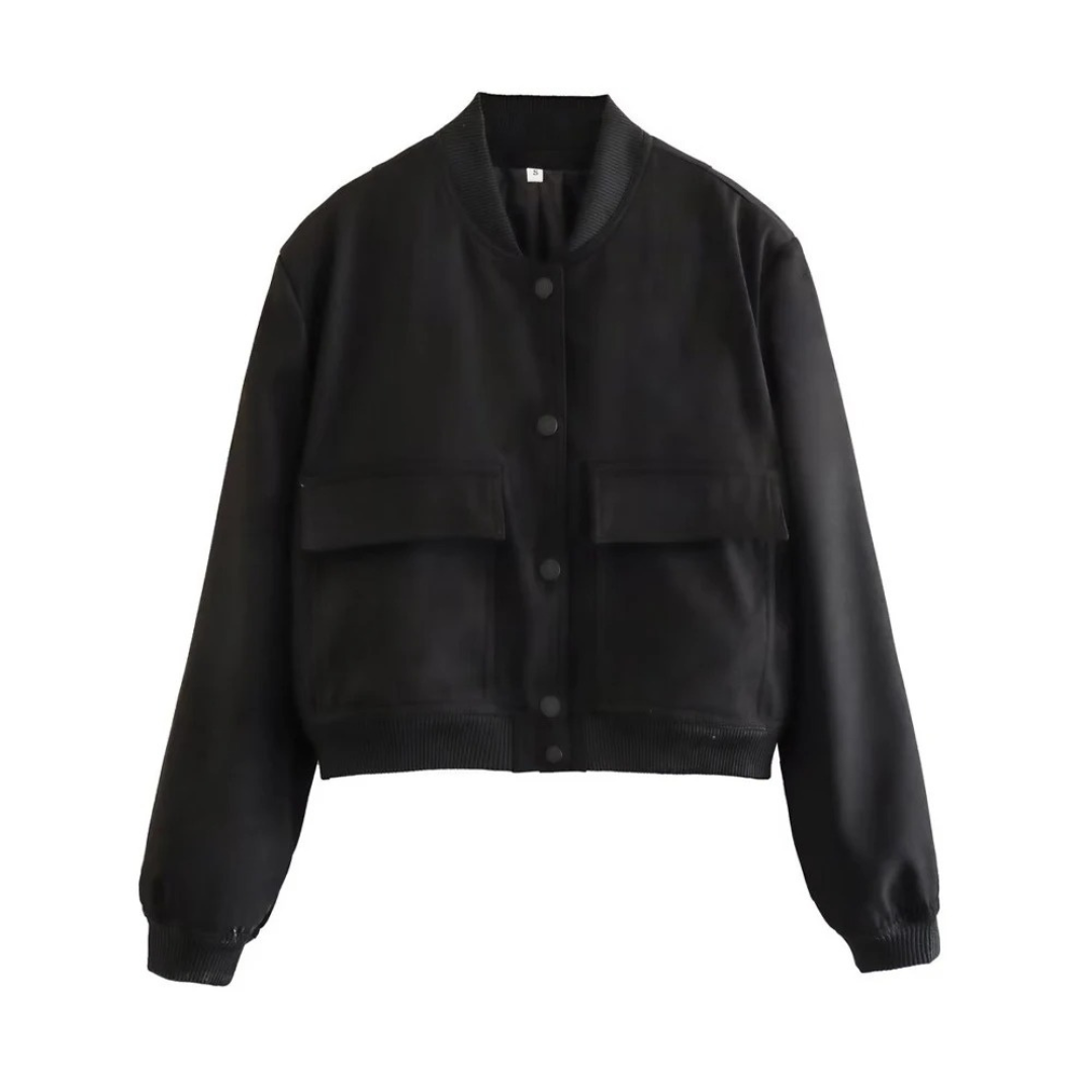 Damen Cropped Bomberjacke – Minimalistische Soft-Touch Reißverschlussjacke