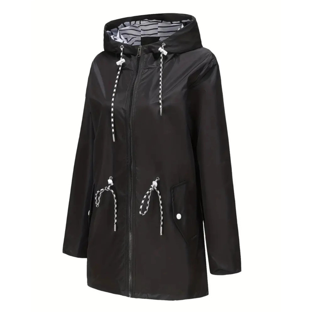 Damen Wasserdichte Leichte Jacke mit Verstellbarer Taille – Regenjacke mit Kapuze