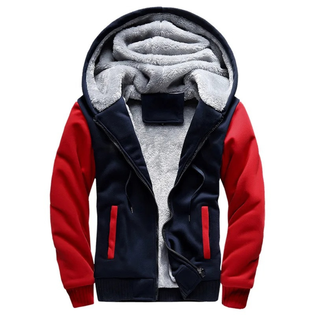 Herren Fleecejacke mit Sherpa-Futter – Warme Kapuzenjacke mit Reißverschluss für den Winter