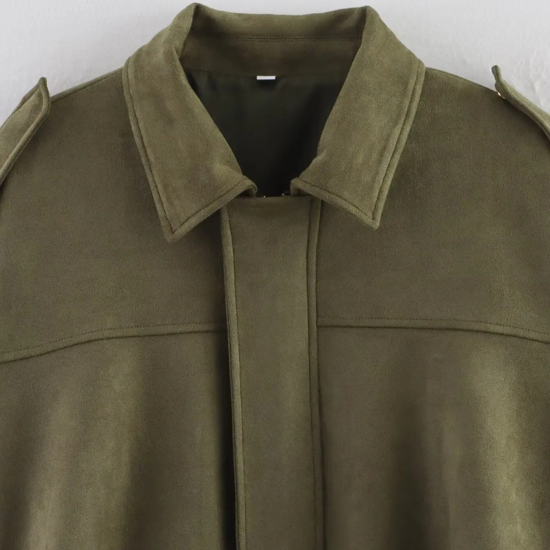 Mantel Damen im Bomberstil mit Reißverschluss & Umlegekragen – VelvetEase Jacket